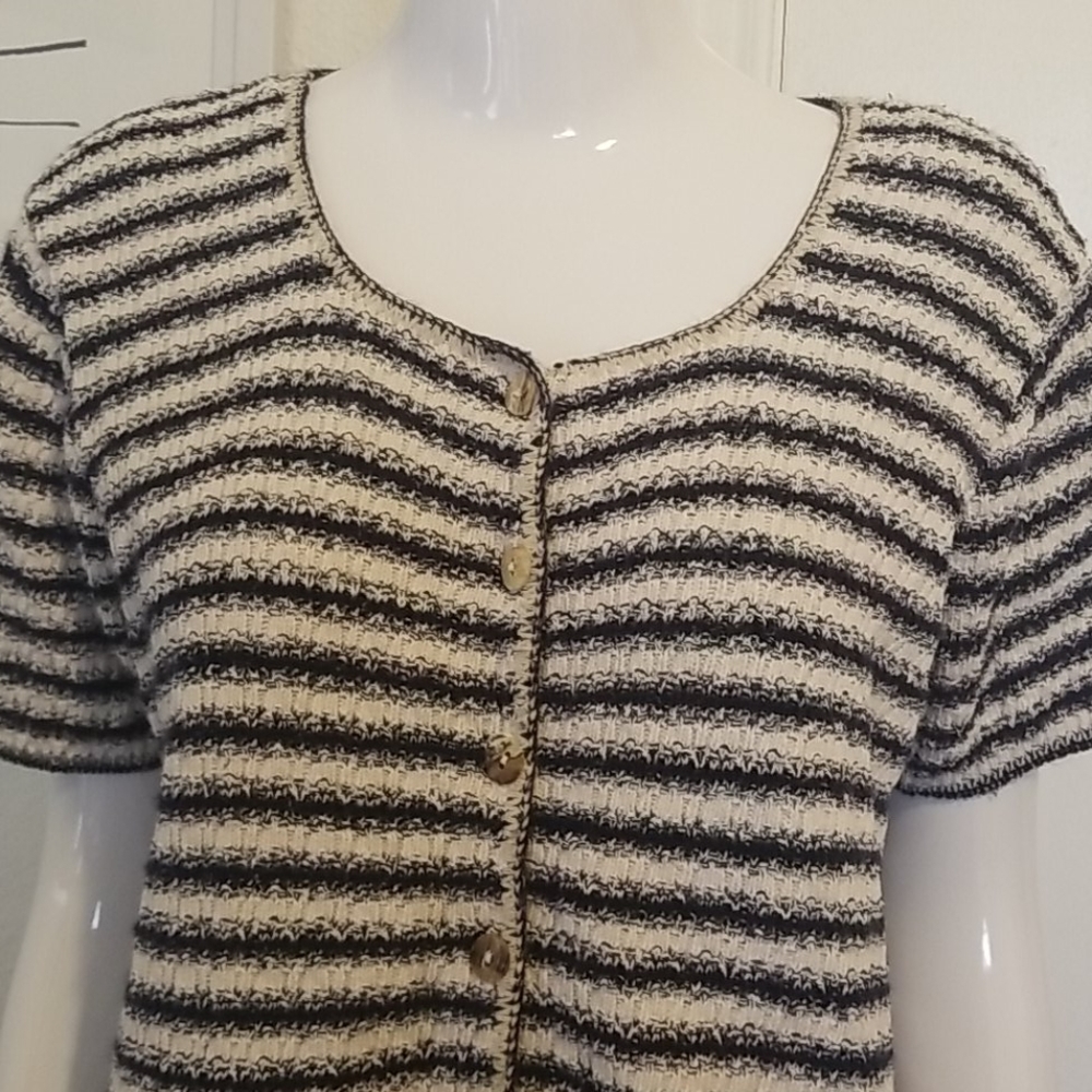 Basic Editions Navy/Cream Stripe Button Down Shir… - image 3